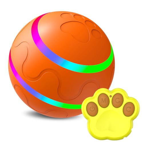 THQERAER Jiggle Ball for Dogs, Jiggle Ball Dog Toy, Interactive Dog Toy Ball, Interactive Dog Ball with LED, Wiggle Ball Dog Toy, Dog Toy Ball for All Dogs Cats (Orange Remote Control) von THQERAER