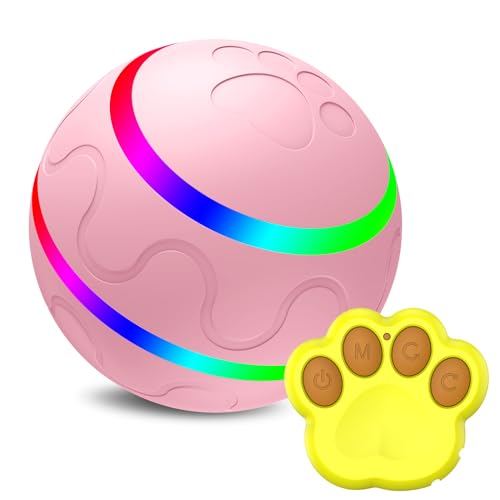 THQERAER Jiggle Ball for Dogs, Jiggle Ball Dog Toy, Interactive Dog Toy Ball, Interactive Dog Ball with LED, Wiggle Ball Dog Toy, Dog Toy Ball for All Dogs Cats (Pink Remote Control) von THQERAER