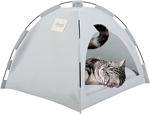 Einfaches Sommer Haustierhaus Tipi Indoor Halbgeschlossenes Zelt Kleintier Tipi Kühlkissen Katzenbett niedlich (Farbe: Grau, Größe: M) von THREDN