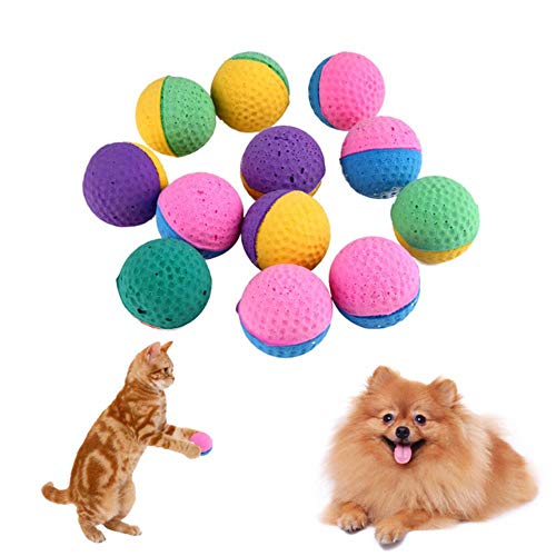 THREESS 12 Stücke Bunte Katze Spielzeug Weichen Latex Gefiederten Ball Spielzeug für Katzen Kätzchen Hündchen Pet Kauen Spielzeug Produkt Für Katzen, Silber, M von THREESS