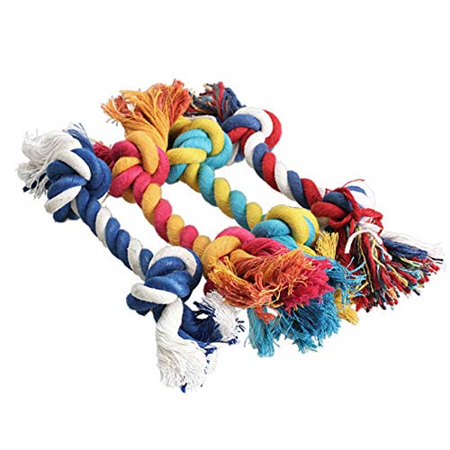 THREESS Doppelknoten Beißseil Molaren Zahnreinigung Bissfestigkeit Pet Toys Trainingsspiel Und Kauen Baumwollseil Hundespielzeug DREI Größen, zufällig, 28cm von THREESS