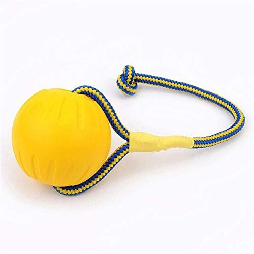 THREESS Gelbe Kugel Zähne unzerstörbar Biss Gummi Welpe lustige Trainingsball Kauspielzeug Spielen solide mit Tragseil Haustier Hund, gelb, 7cm von THREESS