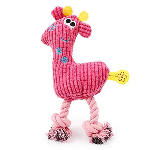 THREESS Haustier Hund Spielzeug Kauen Quietschen Spielzeug Giraffe Fleece Seil Interaktives Spielzeug Tiere Plüsch Welpe Hirsch für Haustier Hunde Katze Kauen Quietschen Spielzeug, pink, 24x9,5cm von THREESS