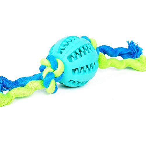 THREESS Haustier Hundespielzeug Interaktiv Naturseil Gummiball Katze Welpe Kauen Spielzeugfutter Ball Bissfest Saubere Zähne Pet Playing Balls, Blau, Einheitsgrösse von THREESS