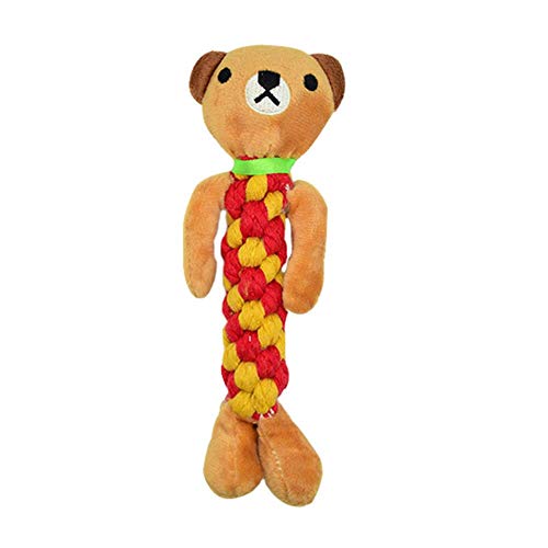 THREESS Pet Cotton Rope Chew Squeakers Hundespielzeug für kleine, mittelgroße Hunde Reinigung der Zähne Interaktives quietschendes Schwein Spielzeug Katze Hündchen Spielzeug, Bär, S von THREESS