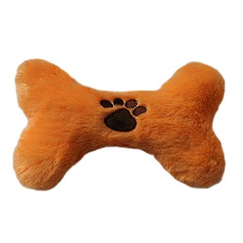 THREESS Plüsch Haustier Hund Sound Spielzeug Knochenform Welpen Katze Kauen Quietschen Quietschendes Spielzeug Interessantes Spielzeug Für Welpen Neu, Orange, M von THREESS