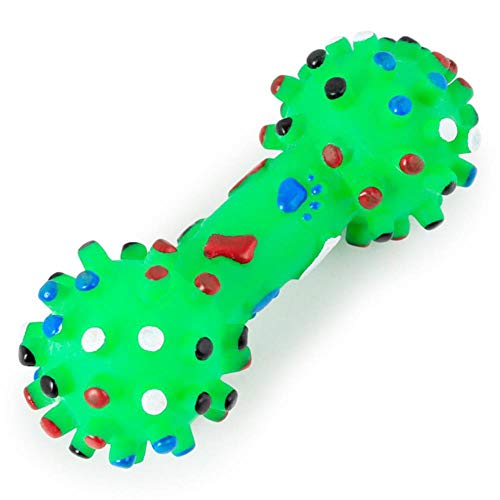 THREESS Squeak Indestructible Toy Game Hund Fetch Bones Für Hunde Kauen Squeeze Squeakers Sound Squeaky Toy Zubehör Gepunktete Hantel, D, 17X6.5CM von THREESS