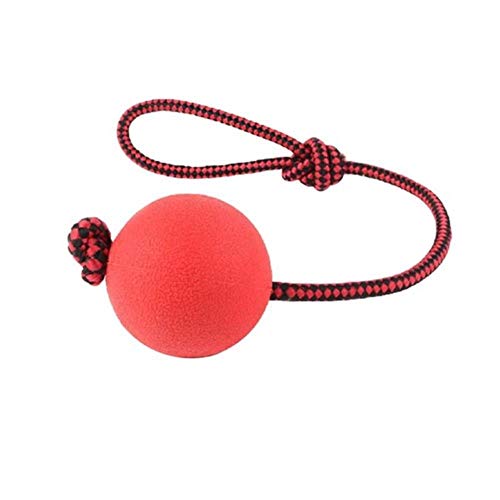 THREESS Ungiftig Gummi Ball Hund zähne beißen kauen Spielen Spielzeug pet bälle zerren Spielzeug w/Seil Griff solide geruchlos welpen Hund Gummi Spielzeug, rot, 6 cm von THREESS