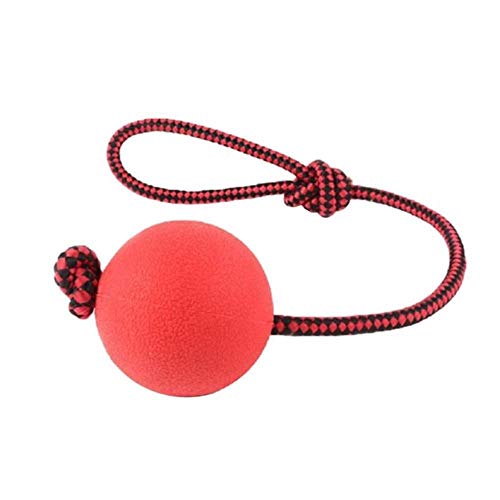 THREESS Vollgummiball Hundebiss Kauen Spielen Spielzeug Pet Balls Schleppspielzeug mit Seilgriff, Rot, 7CM von THREESS