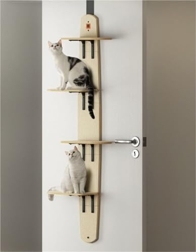 An Der Tür Hängendes Katzenregal, Mehrstufiges, An Der Tür Hängendes Katzenregal Mit 4 Ebenen, Über Der Tür Hängender Katzenkletterbaum For Hauskatzen, An Der Tür Hängender Katzenbaum(Beige) von THUCHENYUC