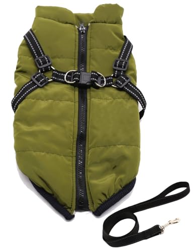 Furry King Hunde-Wintermantel Mit Geschirr, 3-in-1-Winterjacke For Hunde, Wasserdichte, Winddichte Hunde-Schneejacke Mit Reißverschluss For Kleine, Mittelgroße Und Große Hunde(Green,XX-Large) von THUCHENYUC