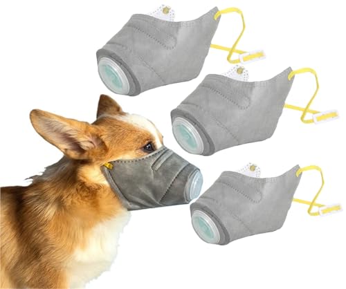 THUCHENYUC 3-teilige Hundemaske, Atemschutzmaske for Hunde Verstellbare Hundegasmaske Hunderauchmaske Wiederverwendbare Hundemaulkörbe Atmungsaktive Hundeluftfiltermaske for Große Und Kleine Hunde(L) von THUCHENYUC