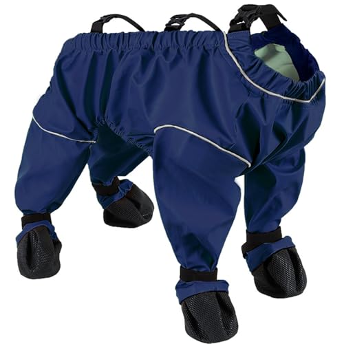 THUCHENYUC Hundepfoten-Stiefel Leggings Wasserdicht Hunde-Schneehose Hundehose Mit Hosenträgern Hosenträger-Stiefel for Hunde rutschfest Haustierpfoten-Schutz Outdoor-Walking Laufen Wandern(Blue,XL) von THUCHENYUC