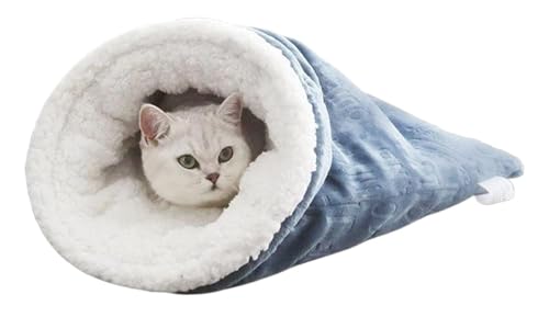 THUCHENYUC Katzenschlafsack for Hauskatzen, Katzen-Winterschlafsack, 360° Warm, Halbgeschlossenes Katzenschlafsackbett, Weicher Plüsch, Großer Katzensack, Selbstwarmes Katzenbett for Hauskatzen von THUCHENYUC