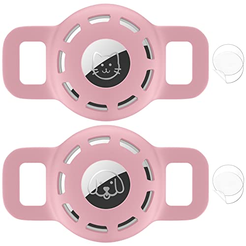 Cat GPS Tracker Hülle kompatibel mit Apple Airtag Halter für Hundehalsband, 2 Stück Silikon Schutzhülle Tracker Gerät Hülle für Airtag Cat Collar Halter mit 2 Pack Displayschutzfolie (Ci-2Pink) von THXSBUDDY