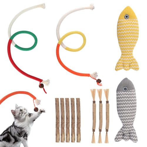 TIANCONGYUN 12 Katzenminze Katzenspielzeug Set, Katzen Sticks, Katzen Kaustangen, Katzenspielzeug Beißseil mit Silvervine Obst, Catnip Fisch, Catnip Cat Toys Für Katzen zum Zahnpflege und Spielen von TIANCONGYUN