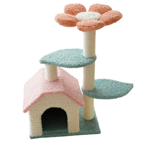 TIANYIA Cat Condo Creativity Katzenbaum mit Blumenruheplattform und kleinem Haus, stabile langlebige Katzenmöbel für Indoor-Katzen, Kätzchen, Geschenke von TIANYIA