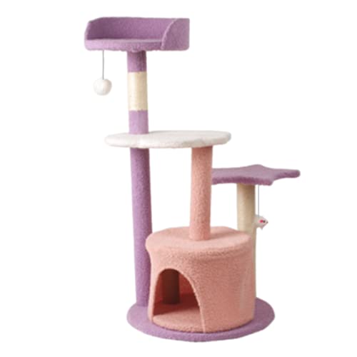 TIANYIA Cat Condo Eleganter Kratzbaum mit Kratzstämmen Schleifklauen, Moderner Katzenaktivitätsturm mit Maus hängender Ball Spielzeug für Katzen Spielen Geschenke von TIANYIA