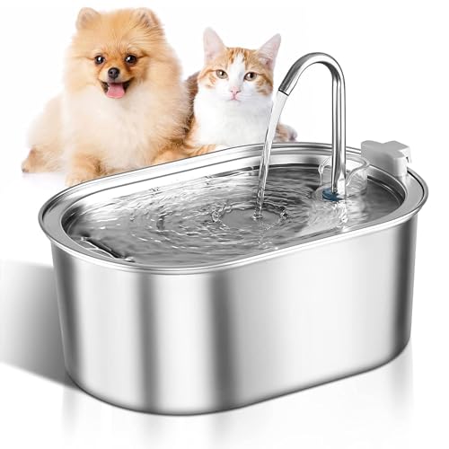 Katzen Wasserbrunnen Edelstahl Haustier Trinkspender mit Leise Pumpe Automatischer Hund Wassernapf Indoor Gefilterte Wasserbrunnen für Katzen Hunde von TICHEROMU