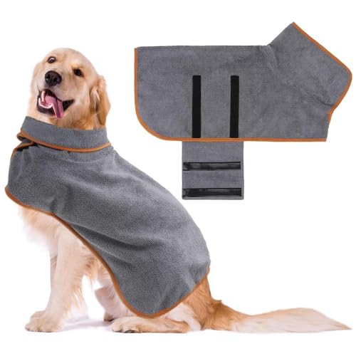 TICHEROMU Mikrofaser-Hundehandtuch, Hunde-Trockenmäntel, weiche Mikrofaser, super saugfähig, für die Reinigung von Katzen, mittelgroße Hunde (XL, Grau) von TICHEROMU