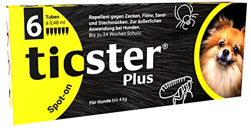 TICSTER Plus Spot-on für Hunde bis 4 kg, Floh- und Zeckenmittel, 6 x 0,48ml, bis zu 24 Wochen Zeckenschutz (Lösung zum Auftropfen, auch gegen Sand- und Stechmücken, Insektenschutz für Hunde) von TICSTER