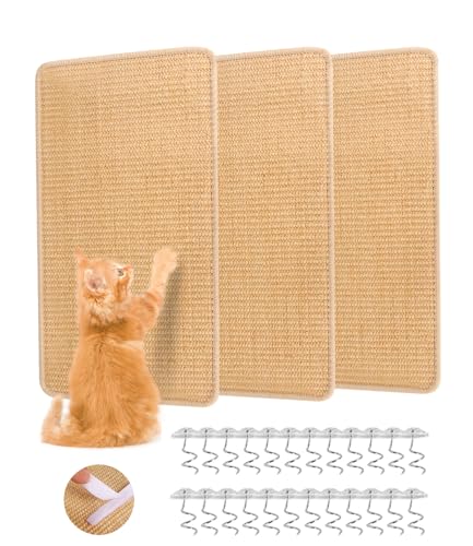 TIDEVAN 3 Stück Sisal Katzen Kratzmatte zum Kleben Kratzmatte Katze Sisal Teppich Kratzmatte Katze Wand 50 x 25 cm Teppich Katzen Kratzbrett Wand Klettverschluss für Schützt Sofa Teppiche Wand von TIDEVAN