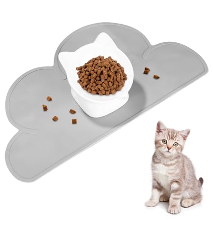 TIDEVAN Fressnapf Katze Keramik,Futter Napf Katzen mit Napfunterlage Silikon,Katzenfutternapf für Futter und Wasser mit 15° Neigung Design Fressnapf Katze Anti Erbrechen Perfekt für Kätzchen Weiß von TIDEVAN