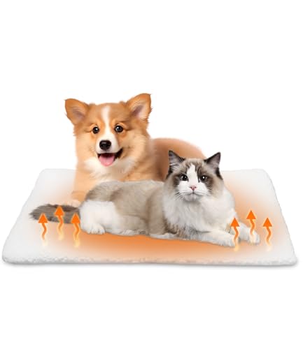 TIDEVAN Wärmedecke Katze für Katzen Hunde,60x45 cm Selbstheizende Decke Katze,Thermodecke Geräuschlos für Katzen & Hunde,Katzendecke Flauschig und Weich,Heizdecke Katzen ohne Strom,Waschbare(Weiß) von TIDEVAN