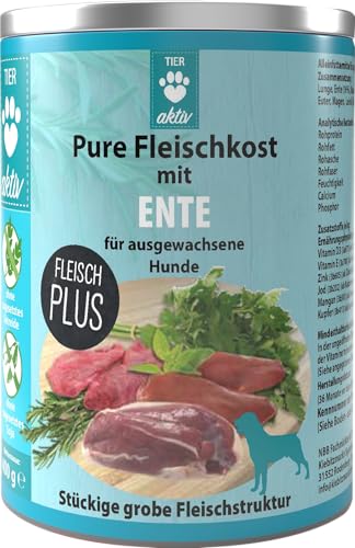 TIER aktiv Pure Fleischkost mit Ente Hundefutter Dose Nassfutter (12x800 g) von TIER aktiv