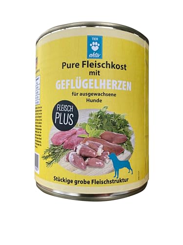 TIER aktiv Pure Fleischkost mit Geflügelherzen Hundefutter Dose Nassfutter (12x800 g) von TIER aktiv