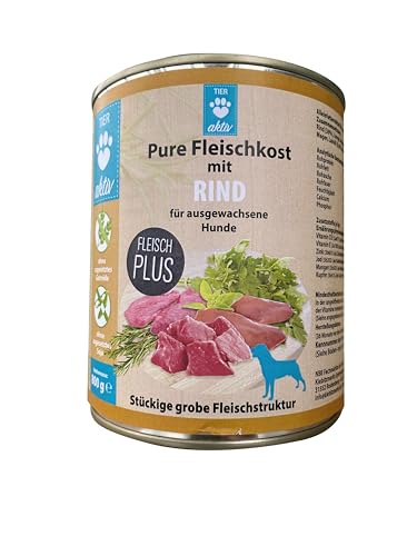 TIER aktiv Pure Fleischkost mit Rind Hundefutter Dose Nassfutter (24x400 g) von TIER aktiv