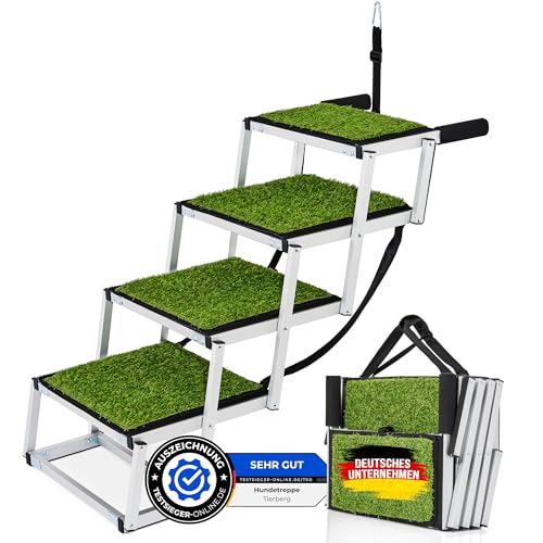 TIERBERG® Hundetreppe für Auto Klappbar [Kunstrasen-Oberfläche] 70kg Traglast - Stabile Hunderampe für Kleine u Große Hunde - 67cm Faltbare Tiertreppe Einstiegshilfe |Jetzt Treppe Rampe aussuchen von TIERBERG