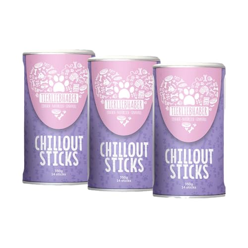 TIERLIEBHABER – 3X Chillout Sticks für Hunde zur Beruhigung bei Angst & Stress – 100% natürliches Beruhigungsmittel für Hunde – Anti-Stress Leckerlis mit Baldrianwurzel, Schlafbeere & Johanniskraut von TIERLIEBHABER