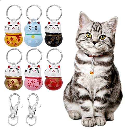 TIESOME 6 Pack Lucky Cat Collar Glocken, Bunte Laute Hundehalsband Glocken für Töpfchen Kätzchen Ausbildung Haustier Halskette Anhänger mit kostenlosen Breakaway Schnalle Schlüsselringe von TIESOME