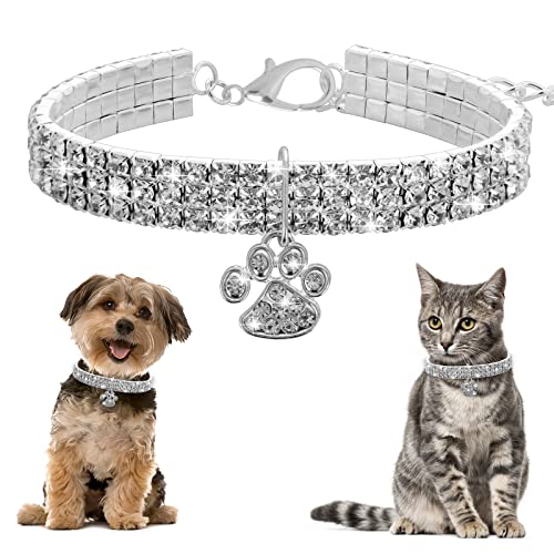 TIESOME Haustierhalsband mit Diamanten, Strass Haustierhalsband elastische verstellbare Halsband Klaue Anhänger Hochzeit Katze und Hund kleines Haustier Halsband für kleine mittlere Kätzchen Welpe von TIESOME