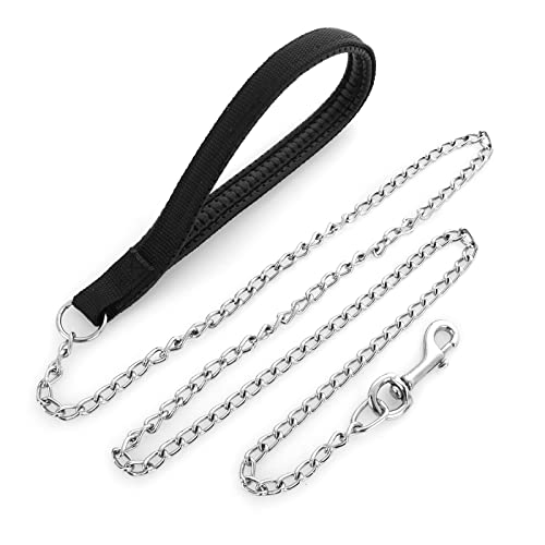 TIESOME Hundeleine Kette, Heavy Duty Metall Hundeleine Hundekette mit PU-Griff für große & mittlere Hunde Walking Traffic Training Reisen Haustier Zubehör von TIESOME