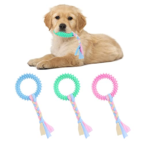 TIESOME Hundespielzeug Seil Zerrspielzeug Hund, 3 Stück Welpenspielzeug mit Baumwollseilen, Spielzeug aus Gummi Hunde Spielzeug für Kleine Hunde, Hundeseile Kauspielzeug Dummy Hundetraining von TIESOME