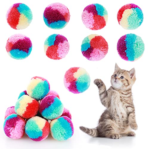 TIESOME 3cm Regenbogen Katzenspielzeug Bälle, 20 Stück, weicher Katzenball, Bunte Katzen Pom Pom Bälle Kätzchen Puff Bälle Indoor Katzen interaktiver Spielball, Haustier Trainingsball für Katzen von TIESOME