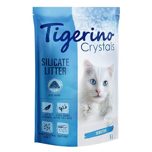 Tigerino - Crystals Katzenstreu 5L bunt | Blau | Sensitive, parfümfrei | für geruchssensible Katzen | staubfrei, stark absorbierfähig und ergiebig | Ohne Duftstoffe von TIGERINO