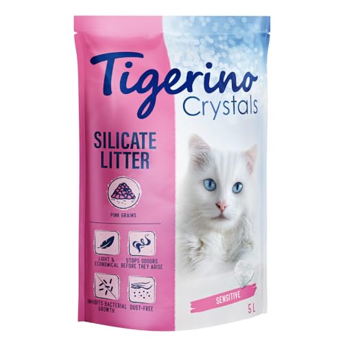 Tigerino - Crystals Katzenstreu 5L bunt | Pink | Sensitive, parfümfrei | für geruchssensible Katzen | staubfrei, stark absorbierfähig und ergiebig | Ohne Duftstoffe von TIGERINO