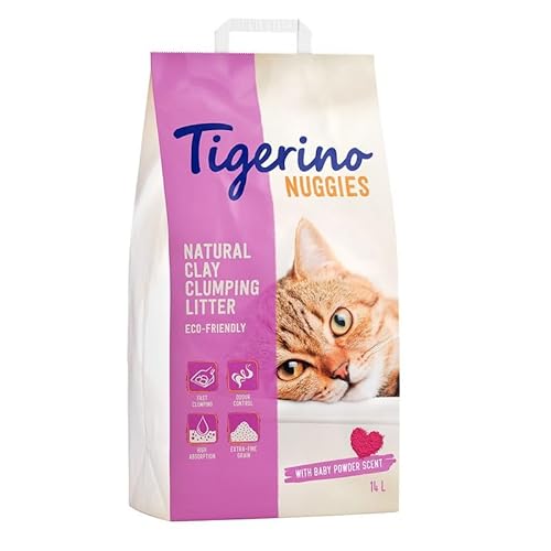 Tigerino - Nuggies 14L | Babypuderduft | Katzenstreu | aus umweltfreundlich abgebautem Bentonit | sehr saugfähig und verhindert unangenehme Gerüche | Made in Germany von TIGERINO