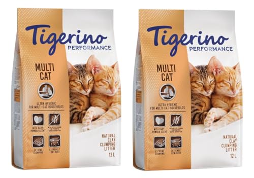 Tigerino Performance Multi Cat Katzenstreu | Babypuderduft (2x12L) von TIGERINO