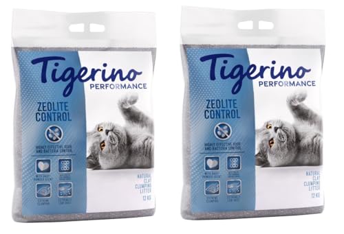 Tigerino Performance Zeolite Control Katzenstreu | Babypuderduft (2x12KG) von TIGERINO