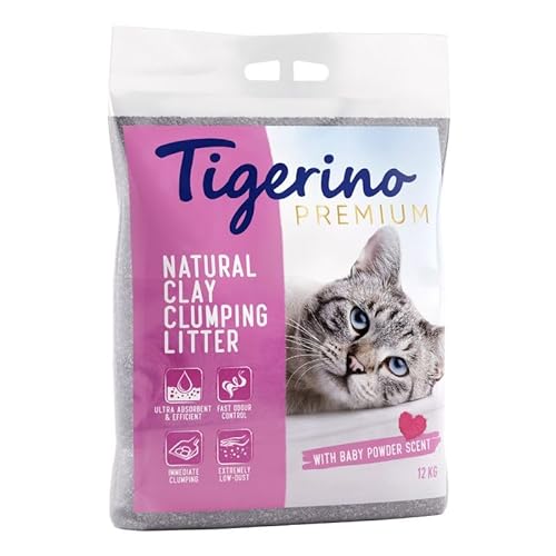 Tigerino - Premium Katzenstreu 12 kg | Babypuder | aus feinem Naturton-Granulat | Starke Klumpenbildung von TIGERINO