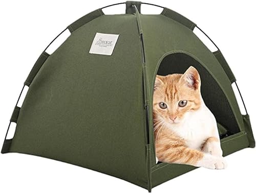 Atmungsaktive und waschbare Haustier-Welpenhütte for Hunde und Katzen, zusammenklappbar, for den Innen- und Außenbereich, Hausbettzelt, Katzenbetten, Katzenhöhlen und Katzenhäuser (Color : Green, SI von TIIFFY