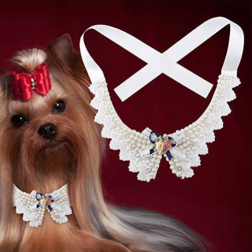 Perlen-Hundehalsband, Perlen-Katzenhalsband, Hunde-Hochzeitshalsband, Hochzeit, Party, Haustiere, Kopfbedeckung, Kostüm, Outfits, Zubehör, Fliege mit Perlen, Hundehalsband für von TIKATARER