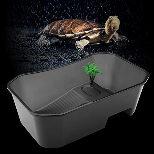 Schildkröten-Baking-Plattform, Schildkrötenbox, Schildkröten-Dock mit Basking-Plattform, Kunststoff-Schildkröten-Aufzuchtbox für Schildkröten-Reptilien (Black) von TIKATARER