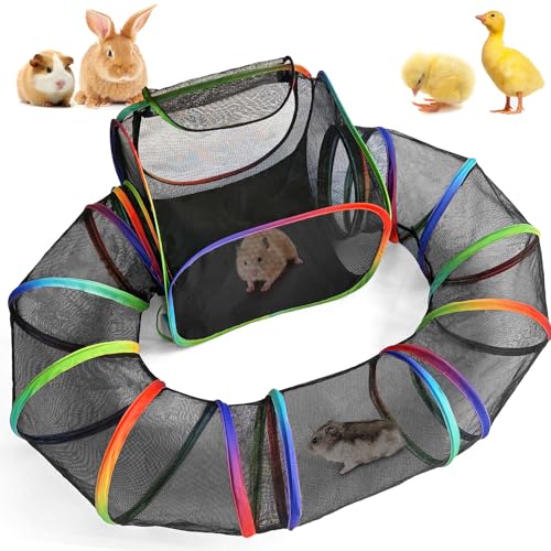 Meerschweinchen-Laufstall mit Surround-Tunnel, Regenbogen-Laufstall mit offener Oberseite & verlängertem Rohr für Kaninchen, Hamster, Igel-Haustier, Kätzchen, Frettchen, Hühner & Kleintiere zum von TIKIWIK