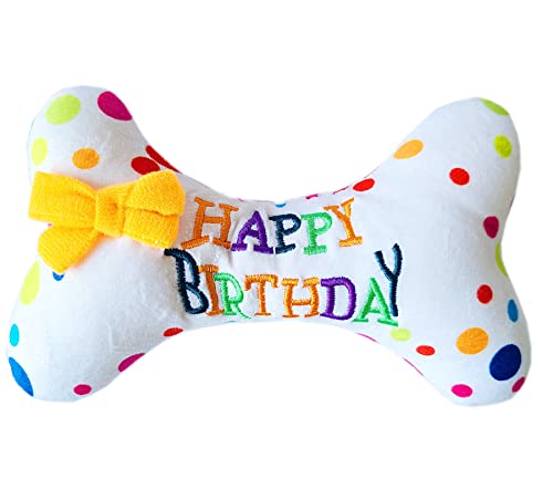 TIKSON Hundespielzeug Gefüllte Happy Birthday Plüsch Quietschendes Haustier Spielzeug Niedlich Lustig Kauen für Welpen Knochen von TIKSON