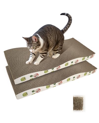 TIMHAKA Katzenkratzbrett, Wellpappe Katzenkratzer für Indoor Katzen mit Katzenminze, Katzenkratzpad mit Premium Kratzstrukturen Design, Karton Katzenkratzer mit Doppelseitiger Benutzerfreundlichkeit von TIMHAKA